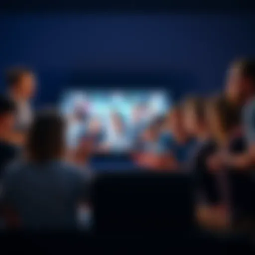 A group of fans gathered around a TV, expressing their disappointment over a recent show episode, with some showing signs of frustration.