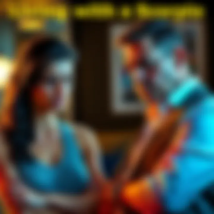 Frustrated Gemini with Scorpio Husband A Gemini woman looks stressed while discussing her fitness with a Scorpio man, who appears critical and stern.