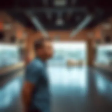 A new studio instructor looking disappointed in an empty dance studio with cancellation notices on the wall