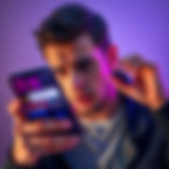 Frustrated person using Android app A person looking frustrated while trying to play shows on an Android app, showing a smartphone screen with an error message.