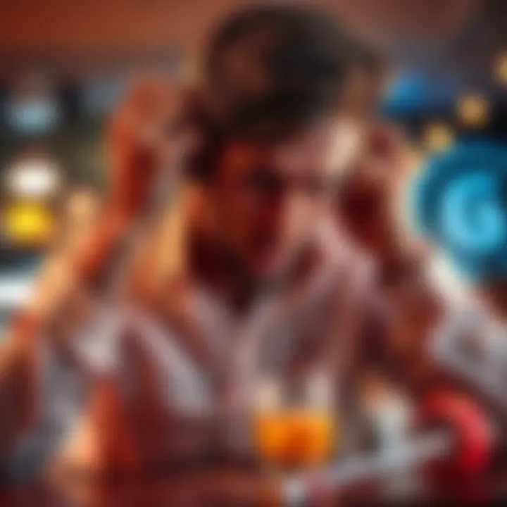 A person showing frustration while handling common daily tasks, like tangled headphones and a spilled drink