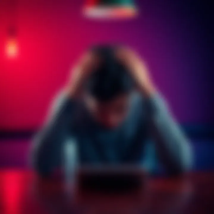 A person sitting at a table with their head in their hands, looking frustrated, symbolizing unresolved emotions affecting health