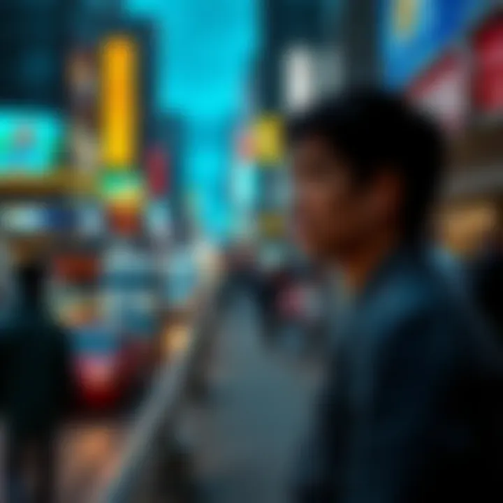 A person standing on a sidewalk, looking confused and frustrated at a busy street filled with people and cars, representing a lack of common sense in daily life.