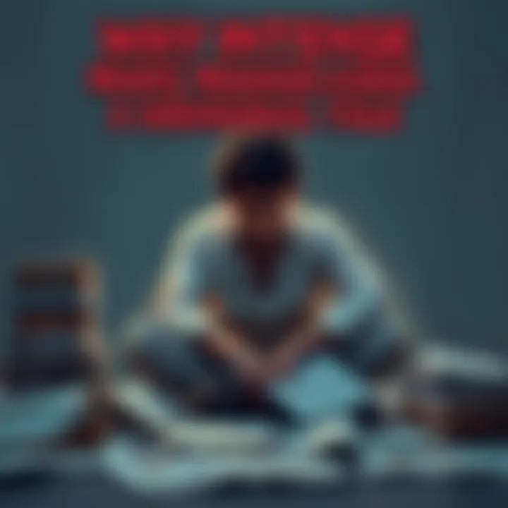 Frustrated person reflecting on Mars Mahadasha A person sitting alone, looking lost in thought, with papers and books scattered around, symbolizing struggles during Mars Mahadasha.