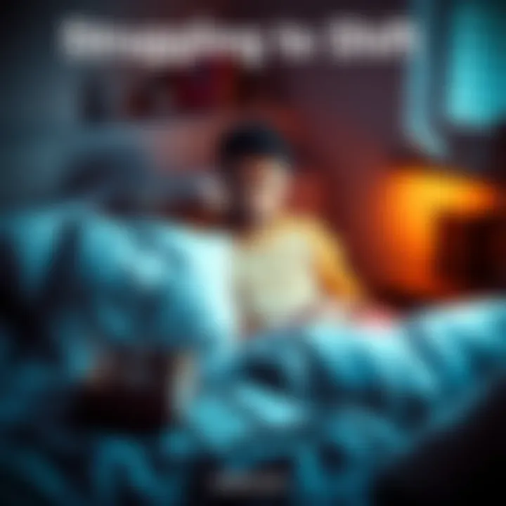 A person looking worried while sitting on a bed, surrounded by dream-related items like pillows and journals, symbolizing their struggle with shifting.