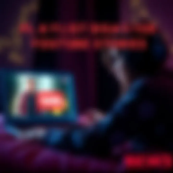 A person looks annoyed at a laptop screen showing unexpected YouTube stories instead of music videos