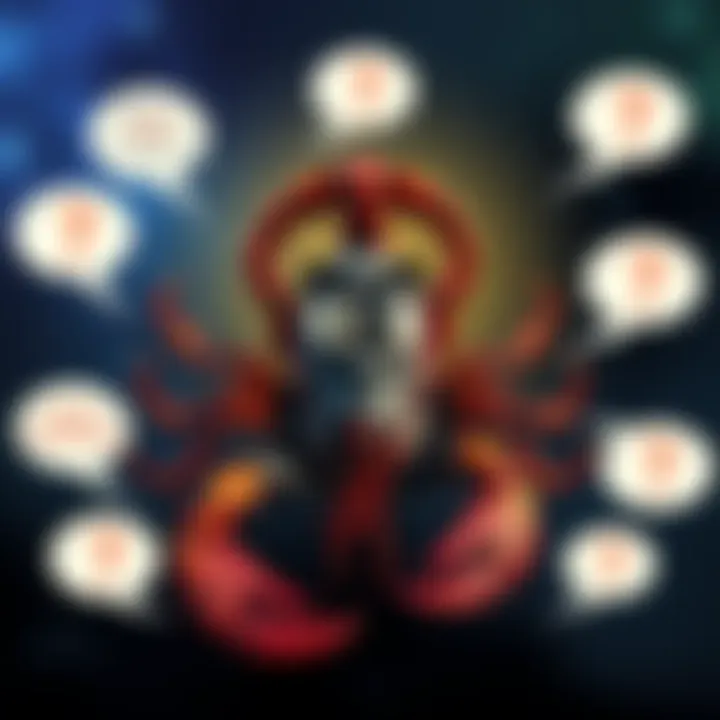 A Scorpio symbol with a frustrated expression, surrounded by common annoying questions in speech bubbles.