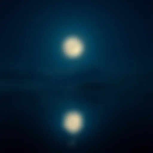 A bright full moon reflecting on still water at night, surrounded by dark clouds.