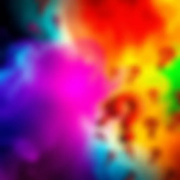 Fun Intuition Questions A colorful background with question marks and simple personal questions like favorite color and number of kids