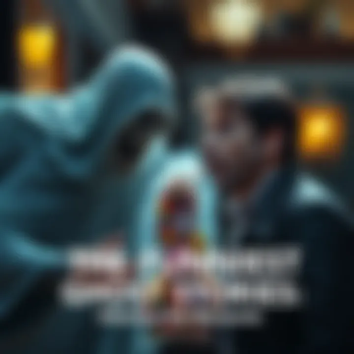 A playful spirit surprises a man with a bag of candy in a humorous ghost encounter