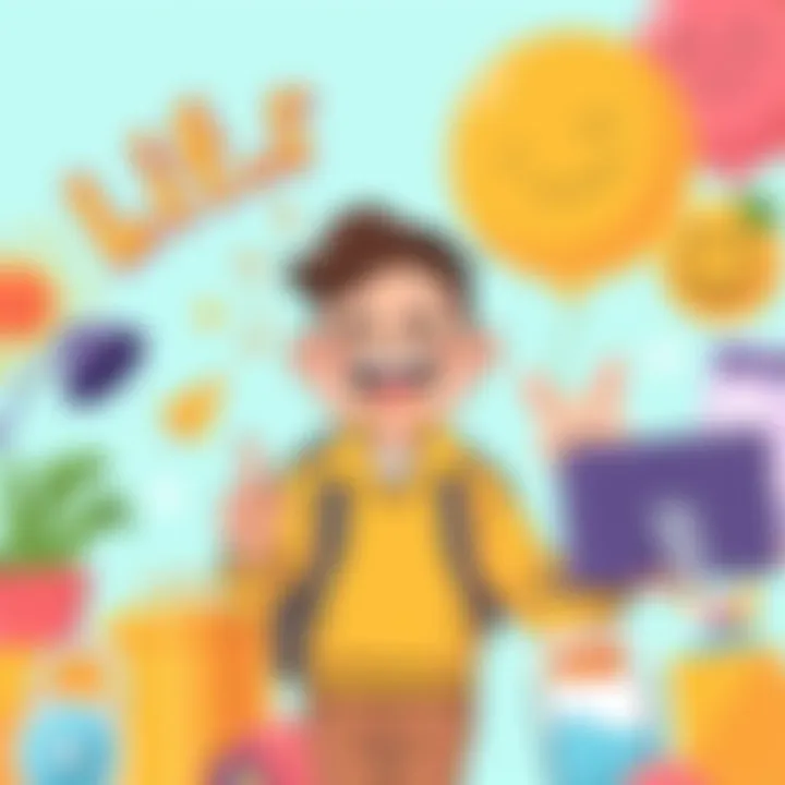 Funny Life Moments A cartoon of a person laughing while juggling daily life challenges like work, family, and hobbies, surrounded by cheerful colors and playful elements.
