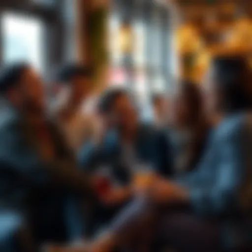 A group of friends sitting together, laughing and sharing funny experiences