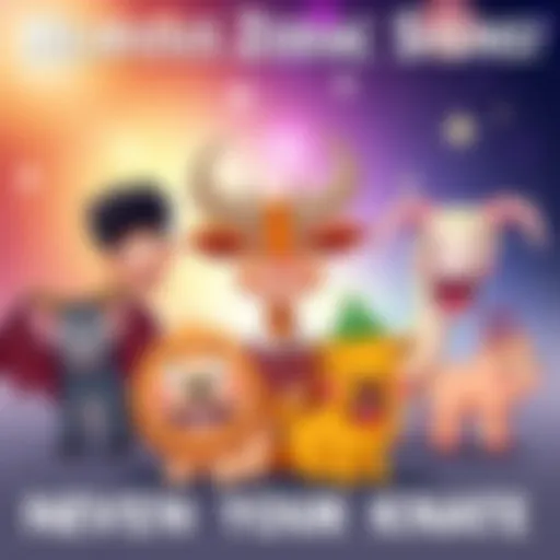 A cartoon illustration showing various zodiac signs with humorous expressions and playful antics related to their traits.