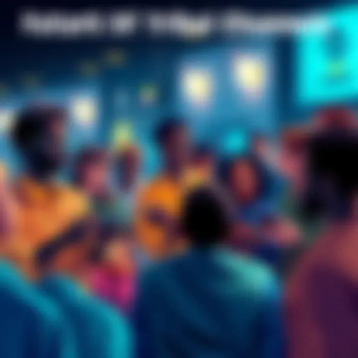 Illustration showing a diverse group of people engaged in conversations, symbolizing community and emotional support in tribal channels.