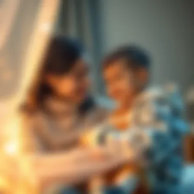 A parent experiencing a warm moment with their future son and daughter, surrounded by soft light, symbolizing connection without psychic links.