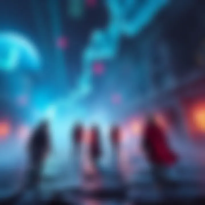 A digital artwork depicting futuristic figures interacting with historical scenes, representing the clash of timelines and human interventions.