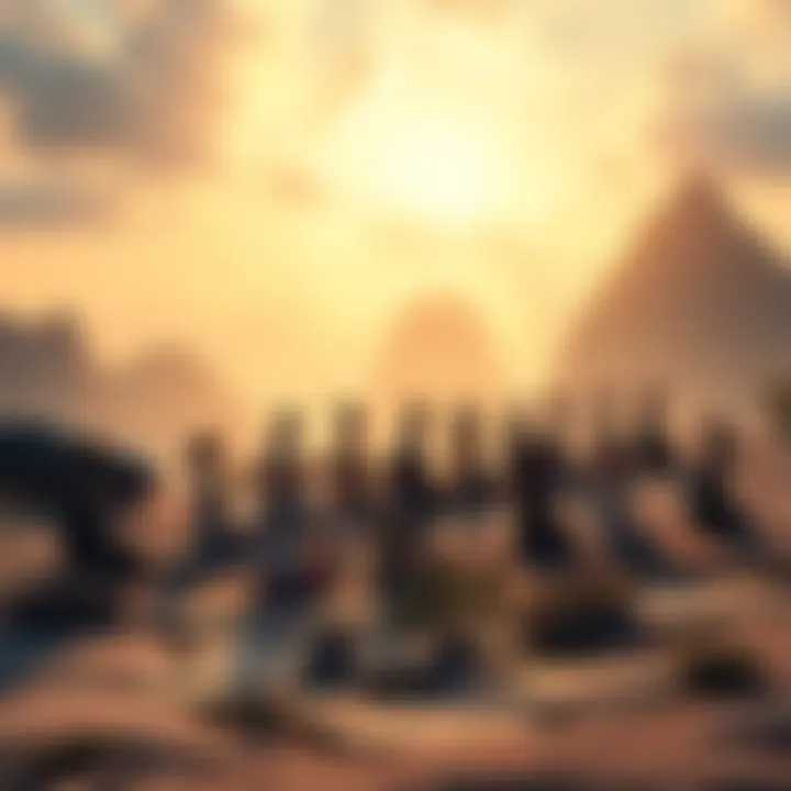 A serene landscape depicting a diverse group of people meditating together in harmony, symbolizing the evolution of spirituality.