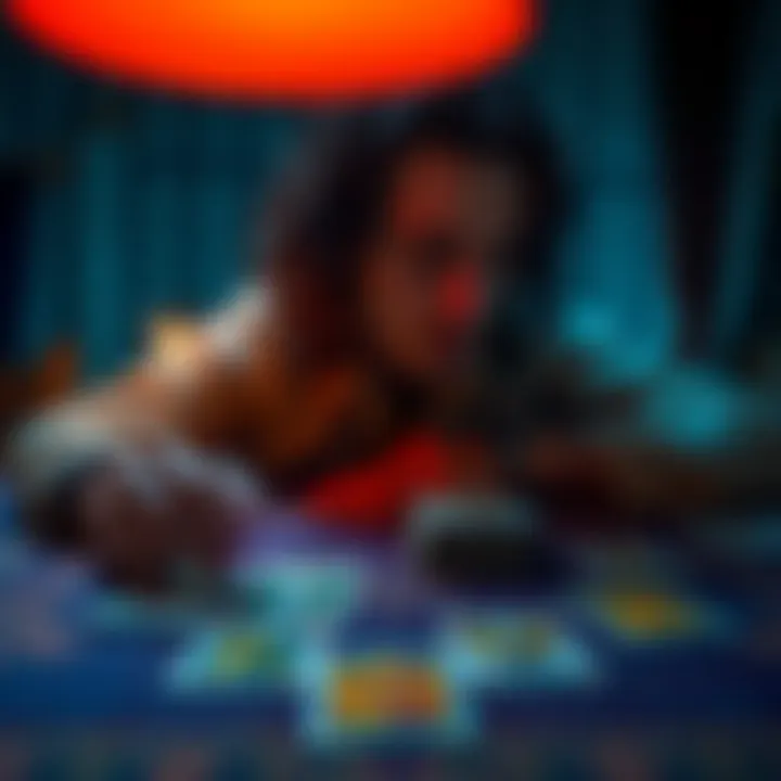 A person laying tarot cards on a table, focusing on the Future Person Spread with a thoughtful expression