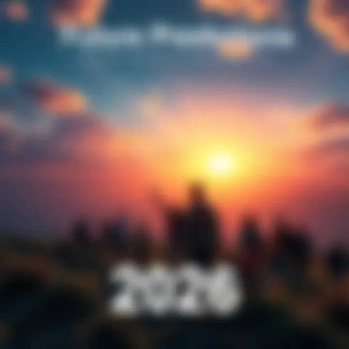 A bright landscape symbolizing changes in life for 2026, featuring people looking towards the horizon with hope and excitement.
