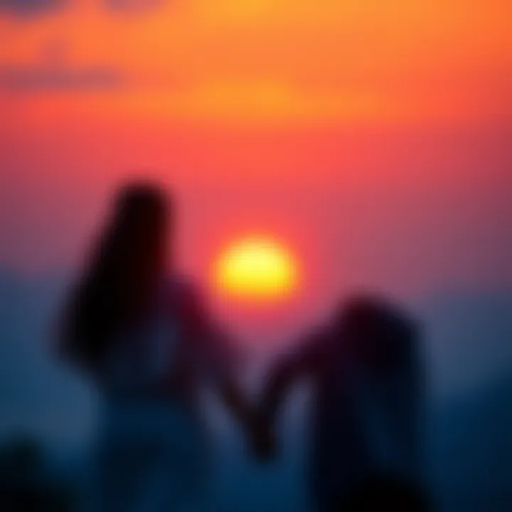 A couple holding hands while looking at a sunset, symbolizing love and connection in the future.