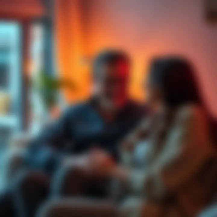 Future Spouse Traits A couple discussing their future together, showing love and connection, with a cozy setting.