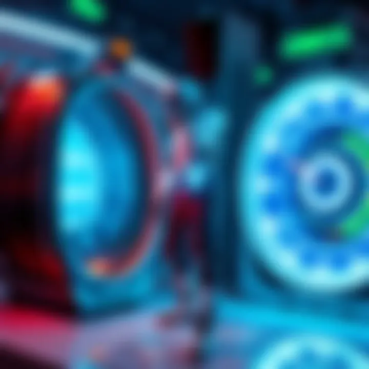 Individual wearing bright, futuristic attire, standing next to a time machine with glowing lights