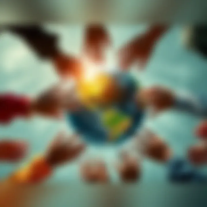 A vibrant image depicting diverse people holding hands around a globe, symbolizing healing and connection with the earth.