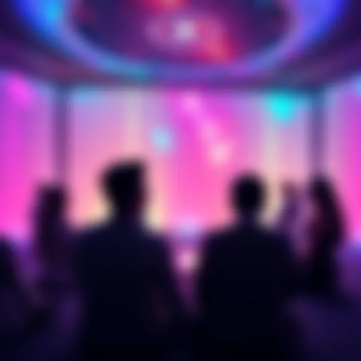 A group of people engaged in a Galactic Healing session, with calming lights and soft colors creating a serene atmosphere.