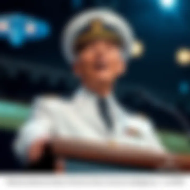Retired Admiral Dr. Timothy Gallaudet speaking about UFOs and non-human intelligence at a podium