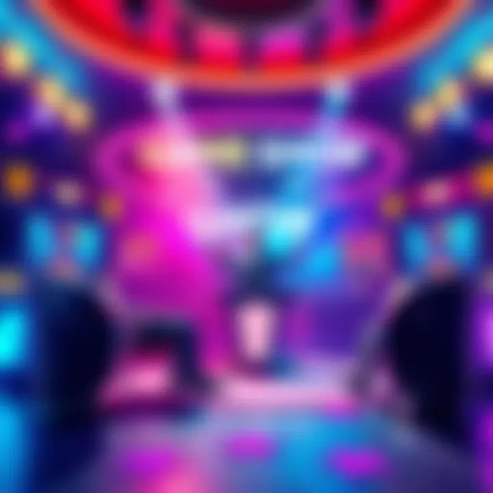 Game Show with Bill Cipher A surreal game show set with Bill Cipher as the host, featuring odd challenges and strange questions, surrounded by vibrant colors and whimsical elements.