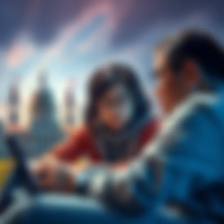 A concerned parent reviewing online safety measures for a child playing Roblox, with a backdrop of government buildings symbolizing corruption issues.