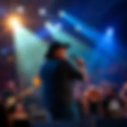Garth Brooks performing on stage with bright lights and an enthusiastic crowd, raising questions about recent allegations.