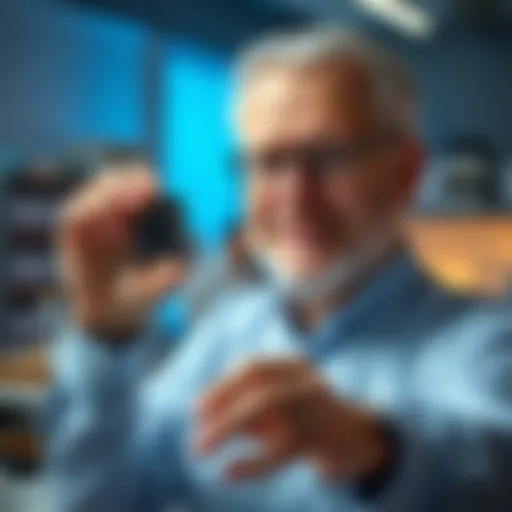 Gary Stephenson with Gravitational Wave Chip Gary Stephenson, a former NASA and Boeing engineer, showcasing a small microchip designed for detecting gravitational waves, with a lab background.