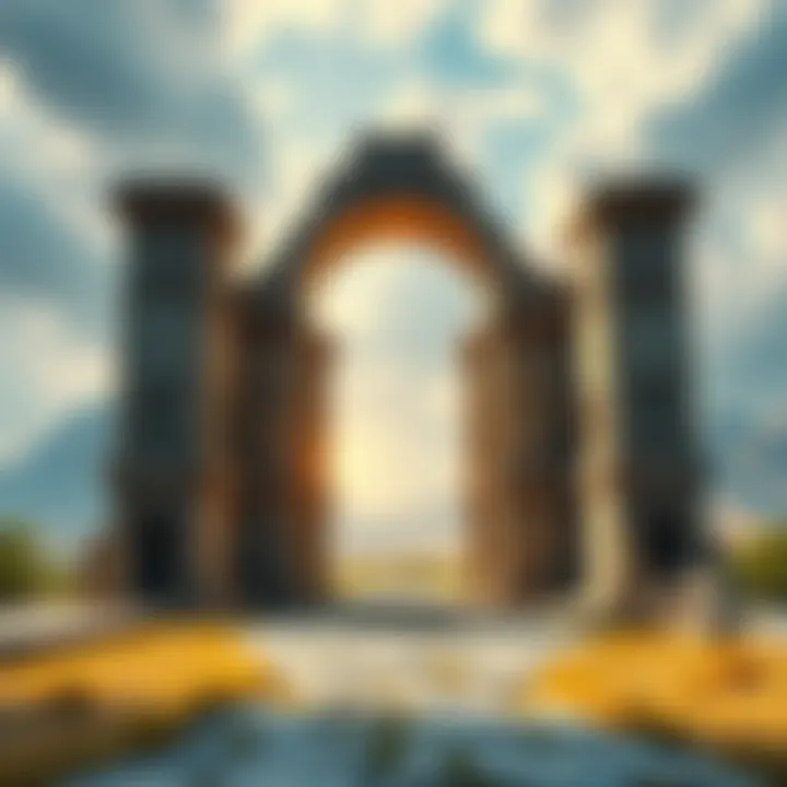 A view of the ancient Gate of the Gods, showcasing its stone structure and surrounding landscape.