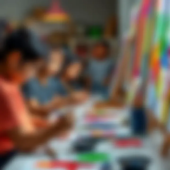 Students participating in an art class funded by the GATE Program, creating vibrant paintings and engaging in creative activities.