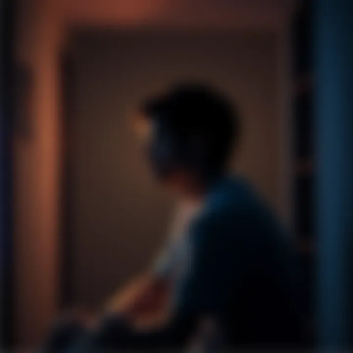 A person sitting in a dimly lit room, looking contemplative with memories of school experiences reflected on their face.