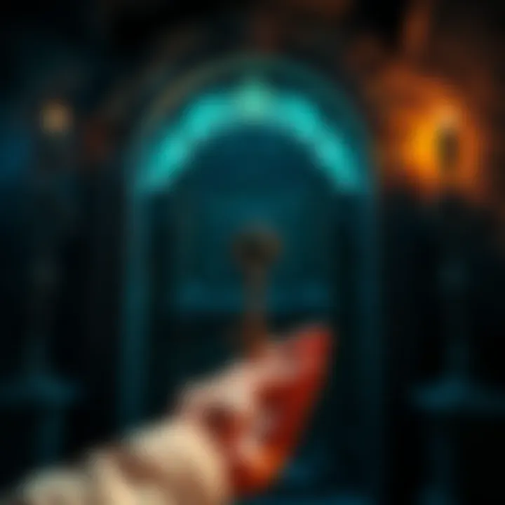 A person holding a key in front of a mystical door, symbolizing access to spiritual knowledge and traditions