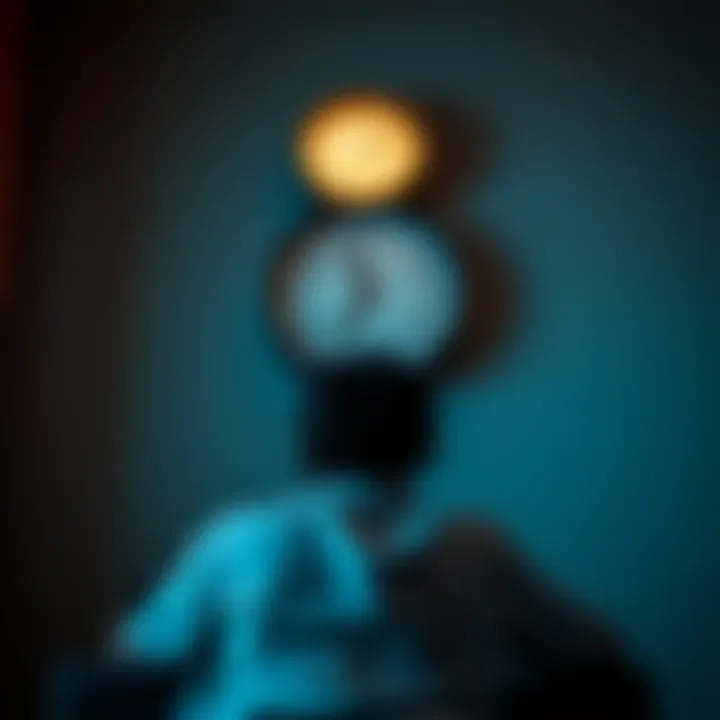 A person sits with headphones on, immersed in listening to gateway tapes, with a clock on the wall showing distorted time perception, indicating a change in time experience.