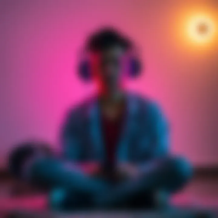 Individual sitting in a calm space wearing headphones, experiencing tingling sensations during audio exercises