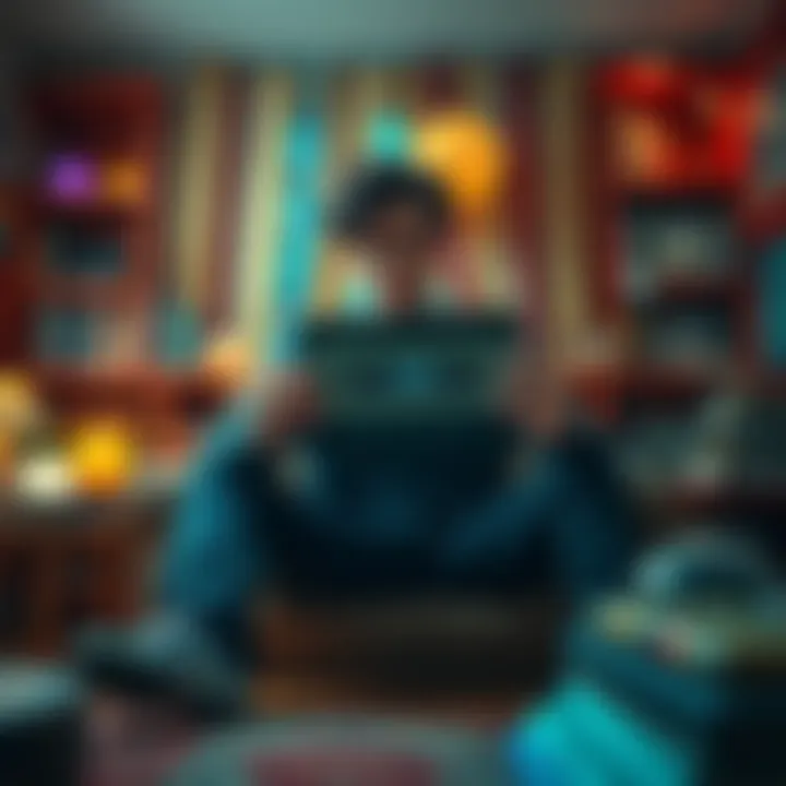 A person sitting in a cozy room, holding the Gateway Tapes with a look of curiosity and intrigue, surrounded by books about aliens and orbs.