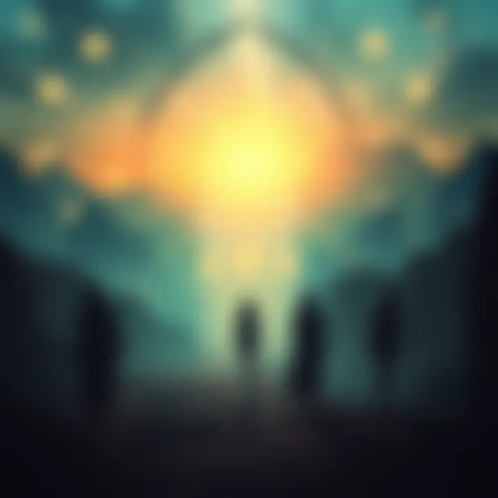 Gateway to the Spiritual Realm A serene landscape with ethereal lights and shadowy figures, symbolizing connection to the spiritual world