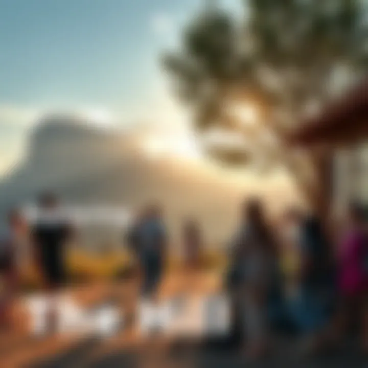 A group of people sharing experiences and connecting at a scenic outdoor location called The Hill.