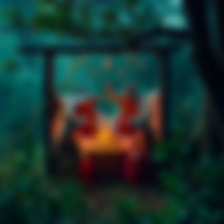 A group of witches in nature, sharing ideas and connecting with each other, surrounded by greenery and natural elements.