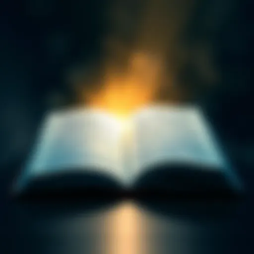 The Geeta book open with a soft light illuminating its pages, symbolizing wisdom and reflection