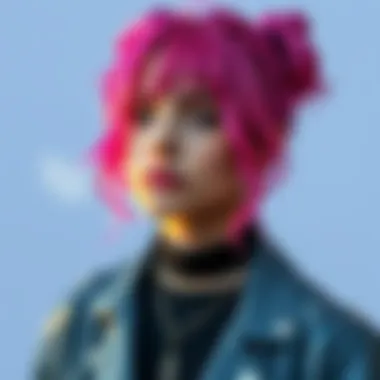 A person with pink split-dyed hair showcasing a stylish outfit that represents their zodiac sign, Gemini.