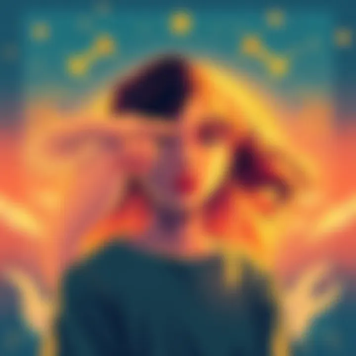 Illustration of Gemini and Aries zodiac symbols with a person looking contemplative, symbolizing introversion and extroversion clash.