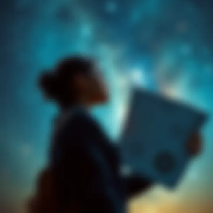 Gemini Seeking Astrological Clarity A Gemini looks at a starry sky while holding astrological charts, expressing curiosity and concern about their future.
