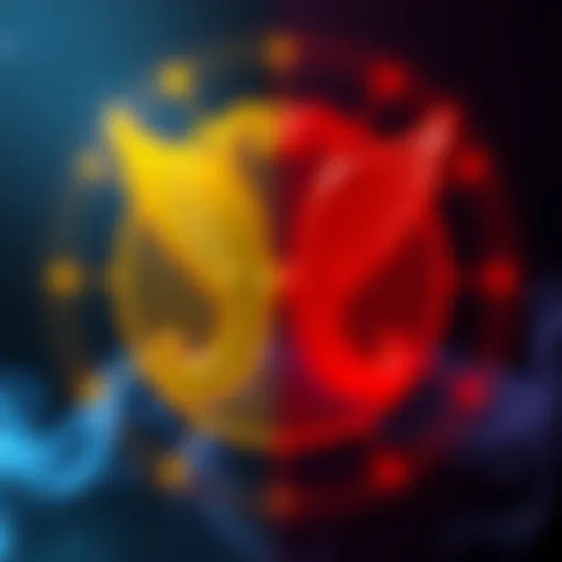 The Gemini zodiac symbol depicted with split colors to represent duality, showcasing contrasting traits in human nature.