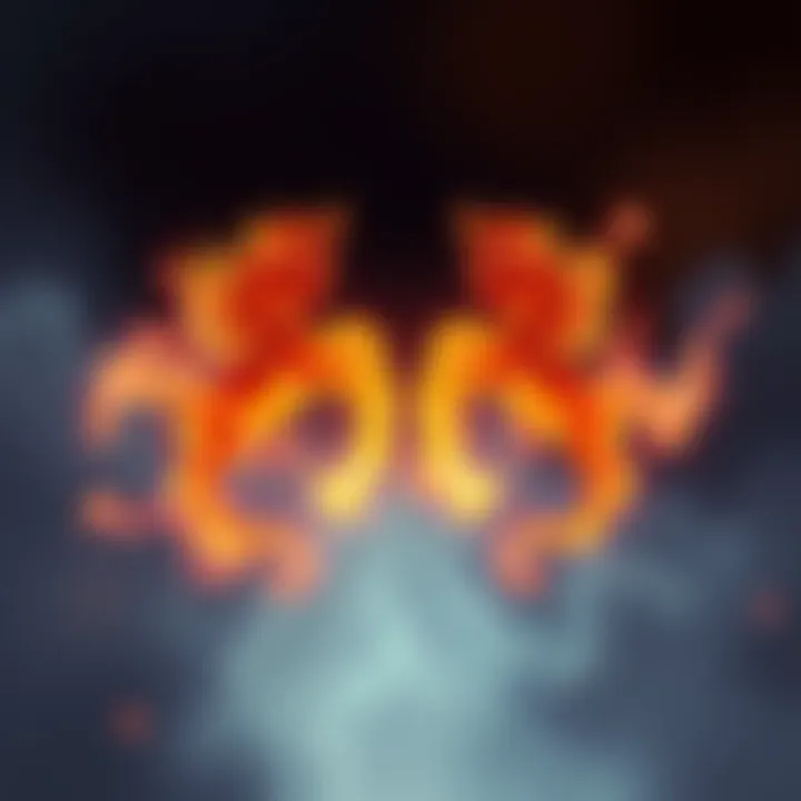 Illustration of Gemini symbol with flames and air swirls around it, depicting the lively energy of fire and air signs.