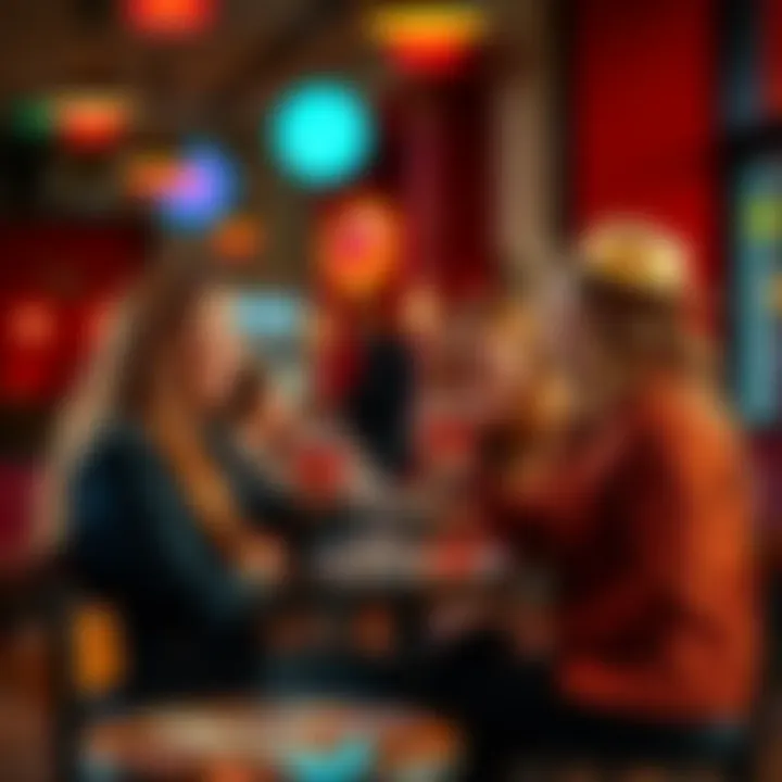 Gemini and Leo Zodiac Signs A Gemini Ascendant interacting with Leo Ascendant friends at a cafรฉ, showcasing their cheerful connection and laughter.